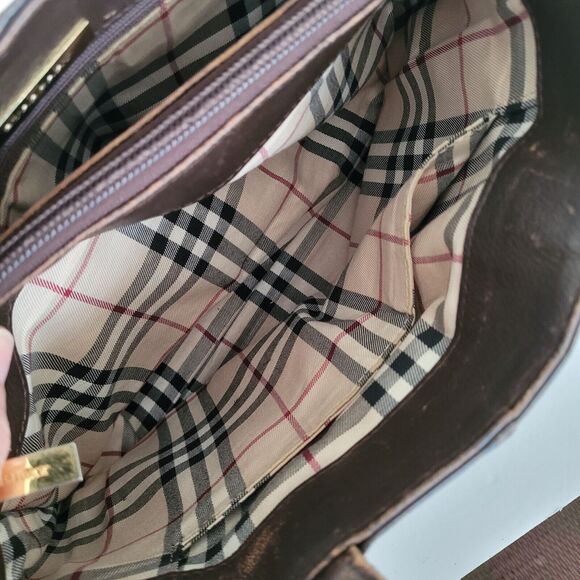 BURBERRY Tote Handbag Purse Bag Geniue Leather Medium Nova Check Lining Brown - Picture 6 of 13